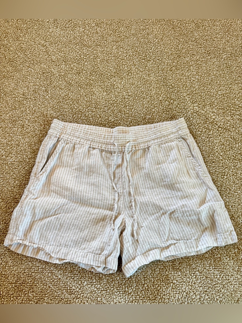 Tommy Bahama Linen Striped Pull-On Shorts Size M Beige White